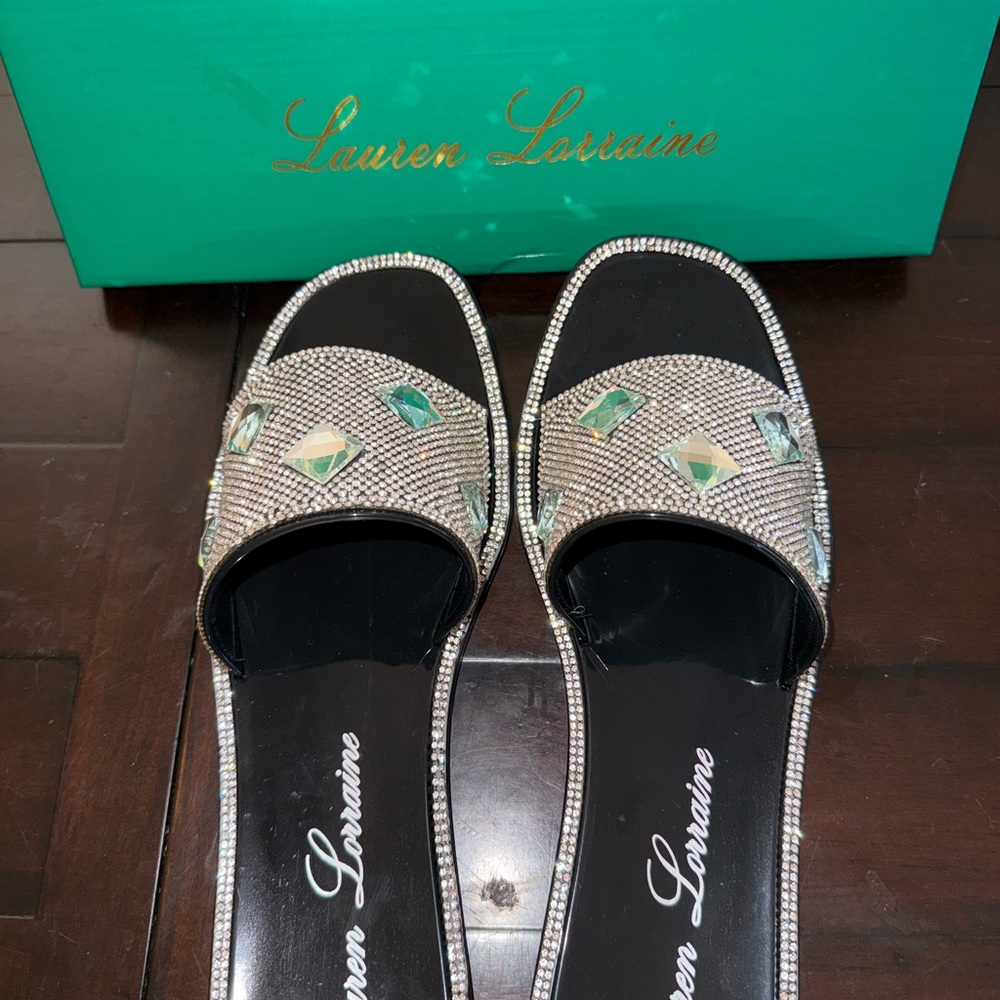 Lauren Lorraine Black and Silver Embellished Sandals